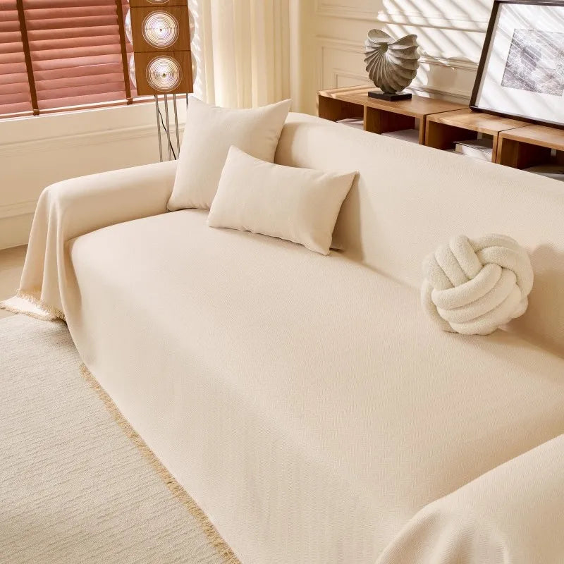 All-Season Universal Full Coverage Non-Slip Couch Imitation Llinen Solid Couch Camping Blanket Vintage Wave Pattern Sofa Cover